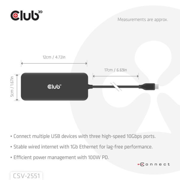 Club3D Dokovací stanice USB-C 8v1,  1xHDMI,  1xDP,  1xUSB-C,  2xUSB,  1xRJ45,  černá4