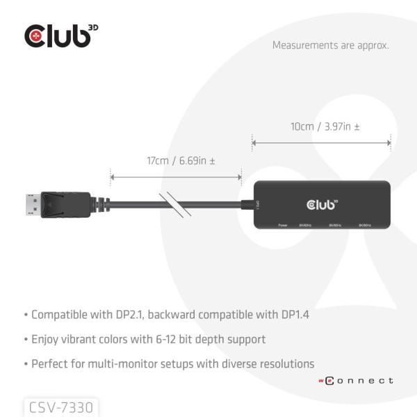 Club3D hub MST (Multi Stream Transport) DisplayPort 1.4 na 3x HDMI 8K60Hz (M/ F)1