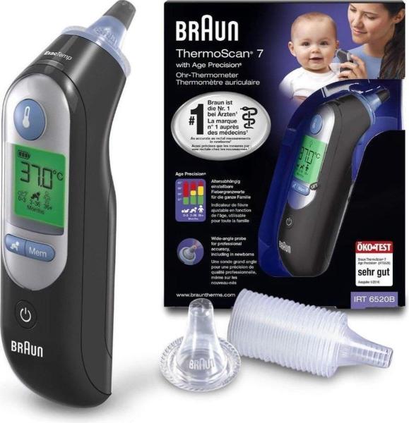 Braun IRT 6520 ThermoScan 7 bezdotykový teploměr,  digitální,  ušní,  paměť na 9 měření,  černá