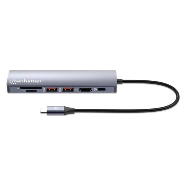 MANHATTAN Dokovací stanice USB-C 7v1,  1xHDMI,  1xUSB-C,  2xUSB,  1xRJ45,  čtečka SD karet,  šedá2