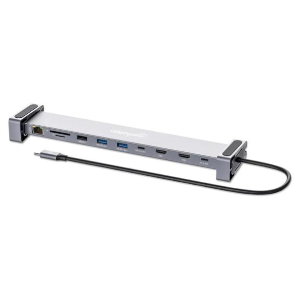 MANHATTAN Dokovací stanice USB-C 10v1, 2xHDMI, USB-C 3.0, USB-C PD 100W, 3xUSB-A 3.0, SD microSD, RJ45