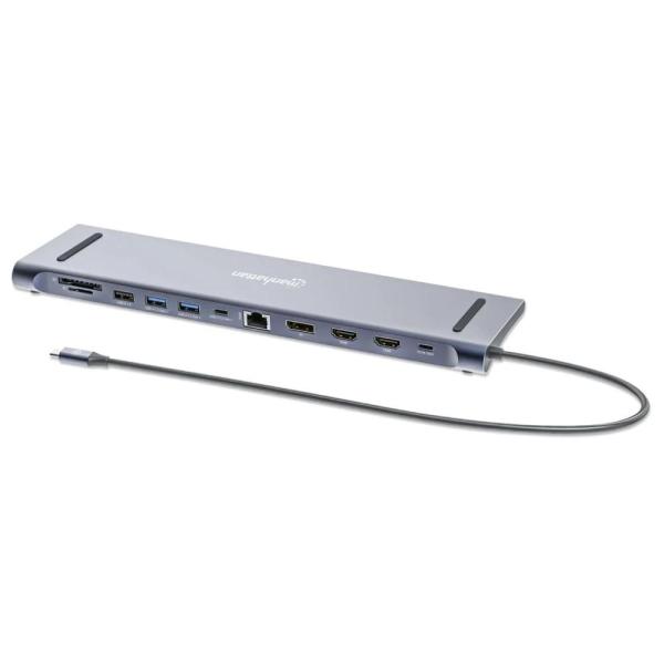MANHATTAN Dokovací stanice USB-C 12v1, 2xHDMI, DP, USB-C PD 100W, USB-C 3.0, 3xUSB-A 3.0, SD microSD, RJ45, 3.5mm Jack