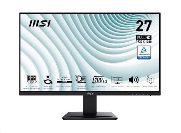 MSI LCD PRO MP273A,  27" 1920x1080,  IPS,  100Hz,  1ms,  VESA 75x75mm,  N/ A,  Black