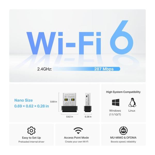 TP-Link Archer TX1U Nano WiFi6 USB adapter (AX300, 2, 4GHz/ 5GHz, USB2.0)3
