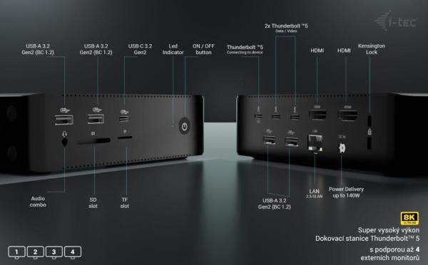 i-tec Thunderbolt 5 Quattro Display Docking Station,  Power Delivery 140W4