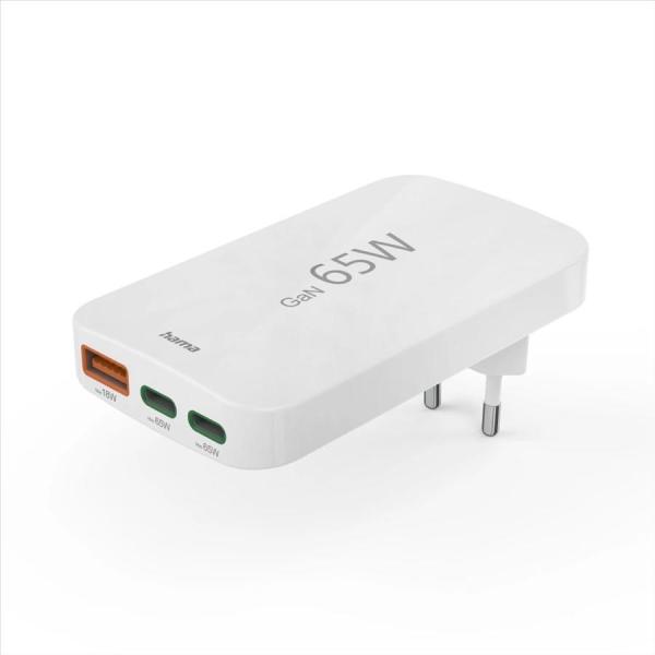 Hama rýchla USB nabíjačka GaN 2x USB-C + USB-A,  PD/ QC 65 W,  plochá,  skladacia