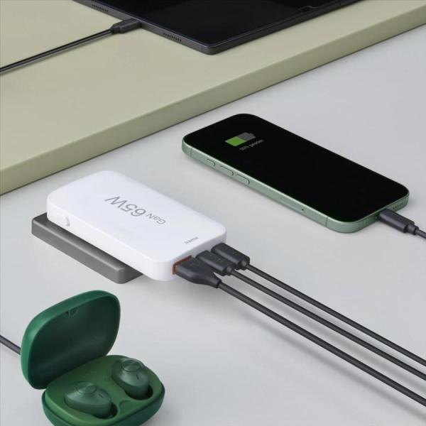 Hama rýchla USB nabíjačka GaN 2x USB-C + USB-A,  PD/ QC 65 W,  plochá,  skladacia8