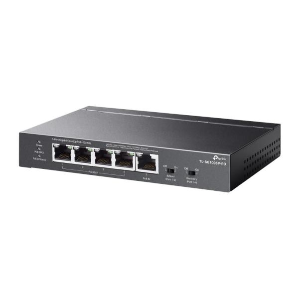 TP-Link switch TL-SG1005P-PD (5xGbE, 4xPoE+, 1xPoE-in, PoE++, 90W,  fanless)2