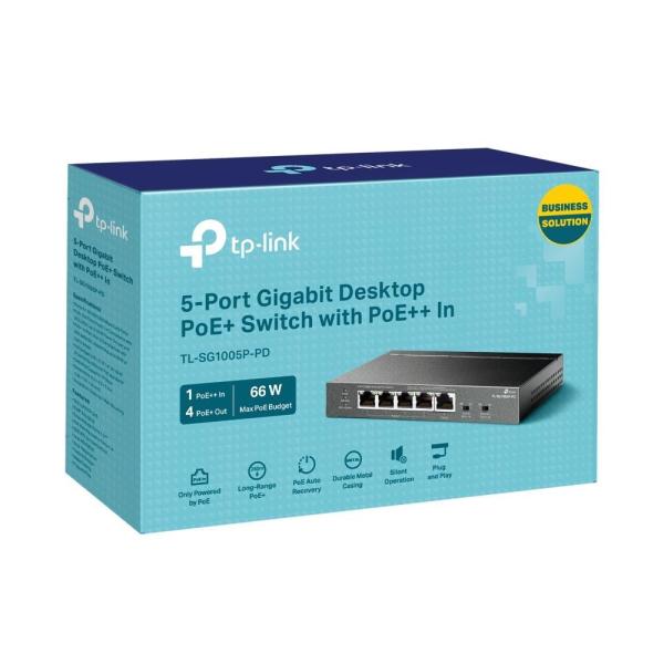 TP-Link switch TL-SG1005P-PD (5xGbE, 4xPoE+, 1xPoE-in, PoE++, 90W,  fanless)7