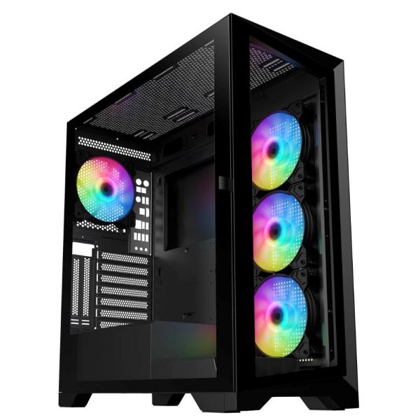 VeinX case GL29AL-BK,  ATX,  Průhledná bočnice,  4x 120mm ARGB Fan,  ARGB Hub,  Černá