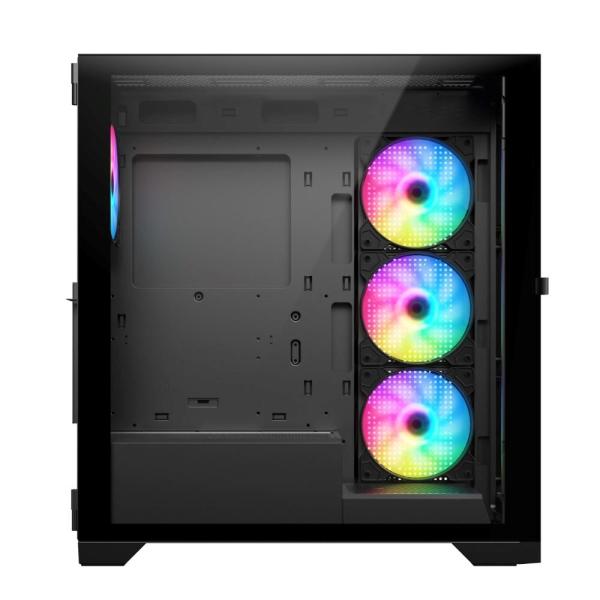 VeinX case GL29AL-BK,  ATX,  Průhledná bočnice,  4x 120mm ARGB Fan,  ARGB Hub,  Černá1