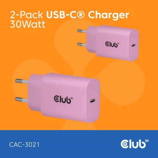 Club3D Nabíječka, USB-C, Power Delivery 15V 2A, 2-pack, růžová