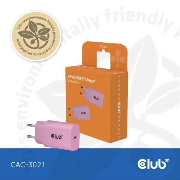 Club3D Nabíječka, USB-C, Power Delivery 15V 2A, 2-pack, růžová3