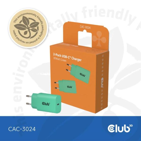 Club3D Nabíječka,  USB-C,  Power Delivery 15V/ 2A,  2-pack,  zelená4
