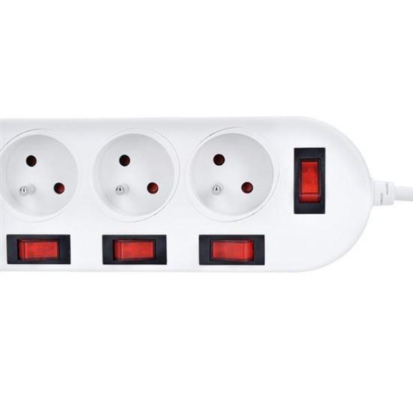 Solight prodlužovací přívod,  5 zásuvek,  bílý,  6x vypínač,  2m2