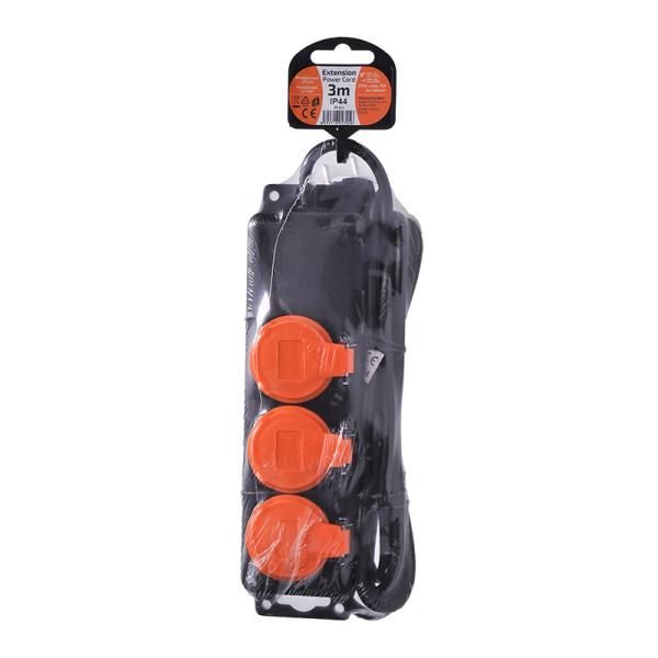 Solight prodlužovací přívod IP44, 3 zásuvky, gumový kabel, venkovní, 3m3