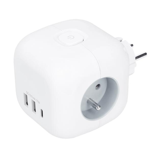Solight rozbočka kostka,  3x 16A + USB A+C,  bílá,  vypínač