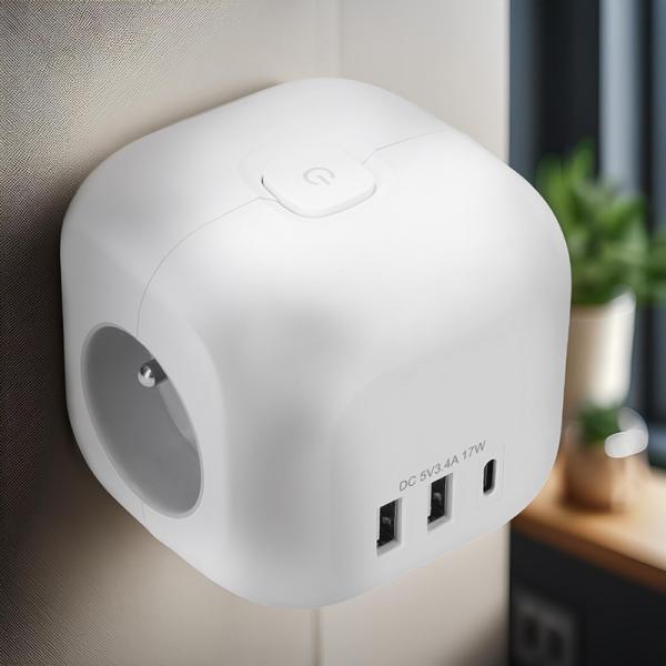 Solight rozbočka kostka, 3x 16A + USB A+C, bílá, vypínač1