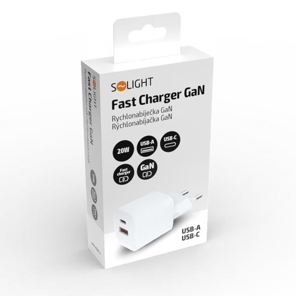 Solight USB-C + USB-A fast charger GaN 20W PD4