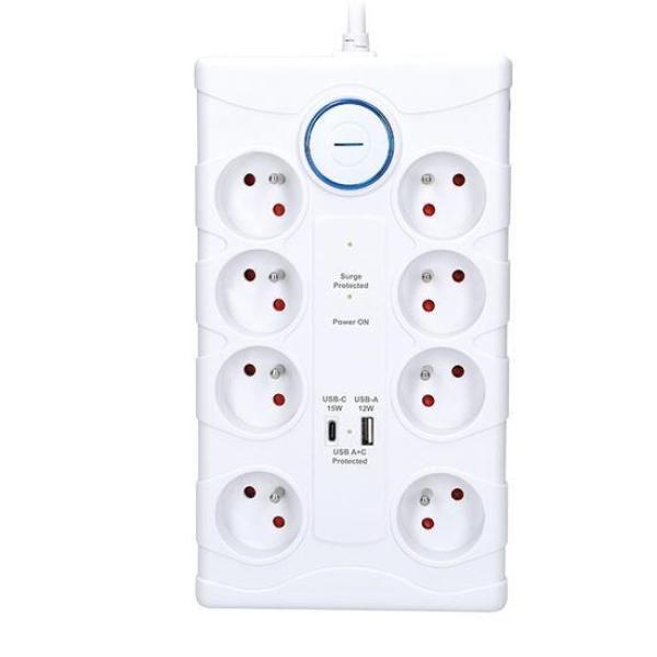 Solight přepěťová ochrana,  8z,  USB A+C,  2m,  bílá1