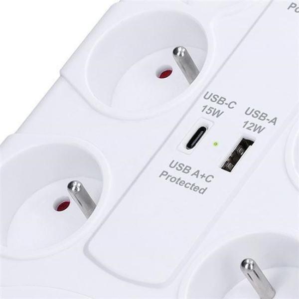 Solight přepěťová ochrana,  8z,  USB A+C,  2m,  bílá3
