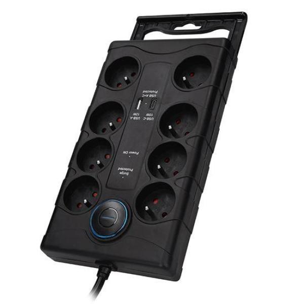 Solight přepěťová ochrana,  8z,  USB A+CA,  2m,  černá4