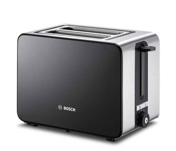 Bosch TAT7203 topinkovač,  1050 W,  stupně opékání,  tlačítko STOP,  přihrádka na drobky,  černý /  nerez
