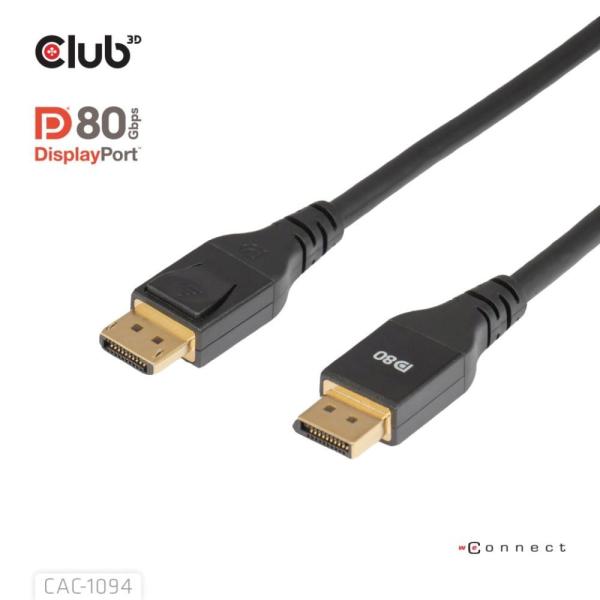 Club3D Kabel DisplayPort 2.1 na DisplayPort 2.1, VESA DP80, 8K240Hz/10K60Hz (M/M), 2m, černá3