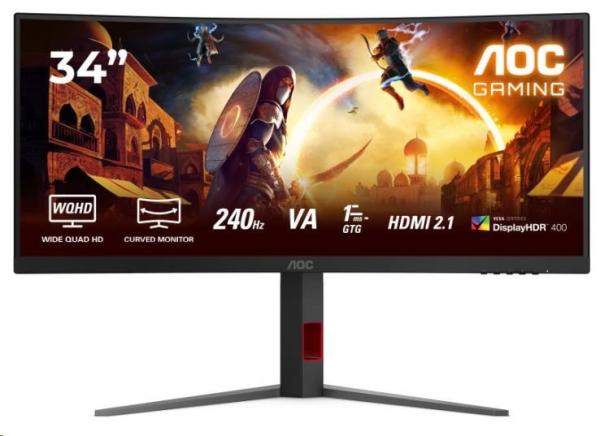 AOC MT 34" CU34G4Z - 3440x1440, VA, 240Hz, 2xHDMI, DP, USBhub, Pivot, Zakřivený