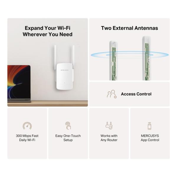 MERCUSYS ME12 WiFi4 Extender/ Repeater (N300, 2, 4GHz)2