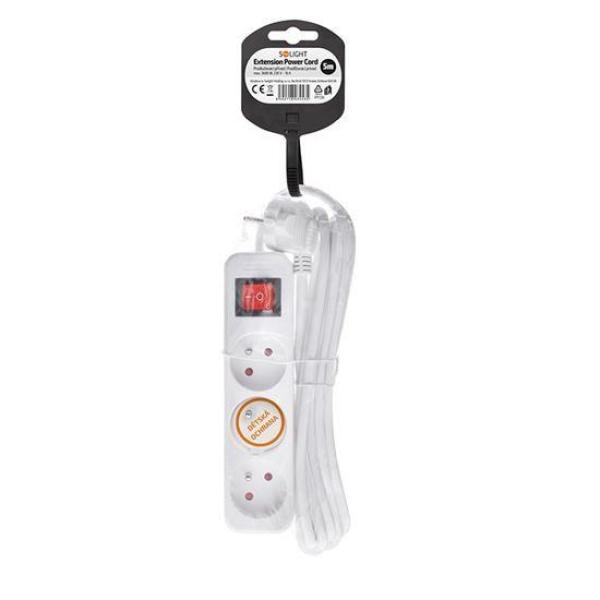 Solight prodlužovací přívod 5m, 3 zásuvky, vypínač, 16A 3680W, PVC, bílý3