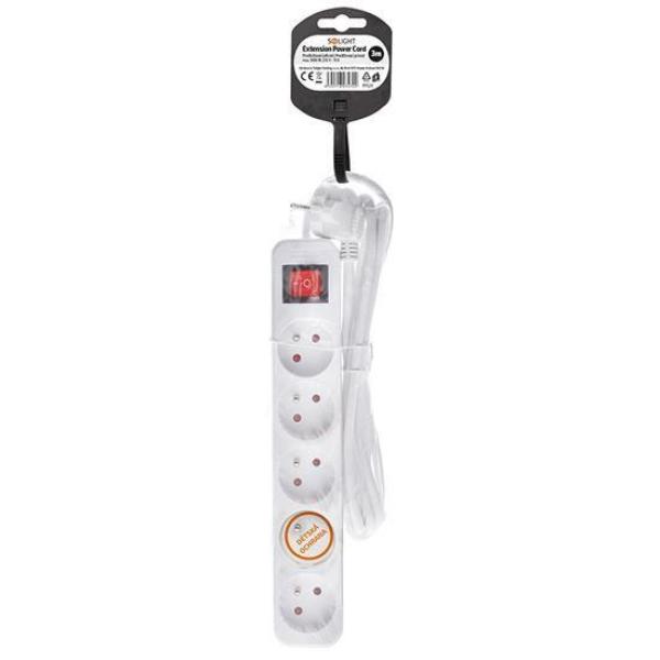 Solight prodlužovací přívod 3m,  5 zásuvek,  vypínač,  16A/ 3680W,  PVC,  bílý3