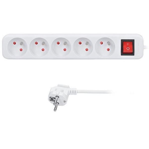 Solight prodlužovací přívod 5m,  5 zásuvek,  vypínač,  16A/ 3680W,  PVC,  bílý