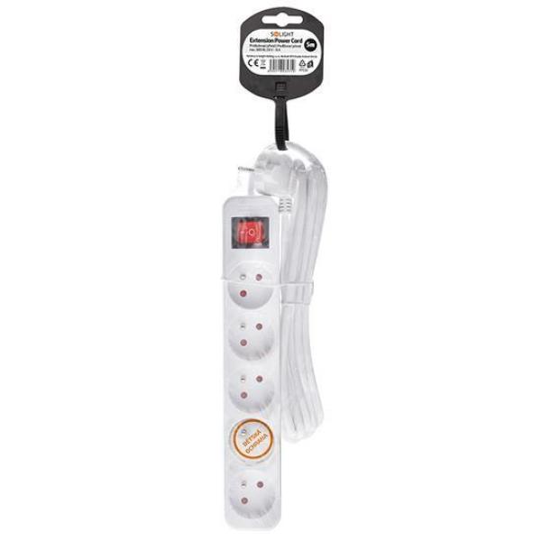 Solight prodlužovací přívod 5m,  5 zásuvek,  vypínač,  16A/ 3680W,  PVC,  bílý3