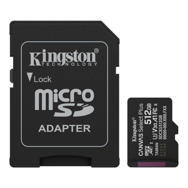 Kingston Canvas Select Plus/ Micro SDXC/ 512GB/ UHS-I U3 / Class 10/ + Adaptér