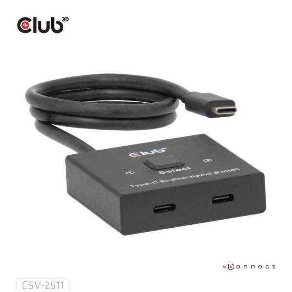 Club3D Switch, USB-C na 2xUSB-C Oboustranný 2v1, 8K60Hz, 4K120Hz, PD 100W3