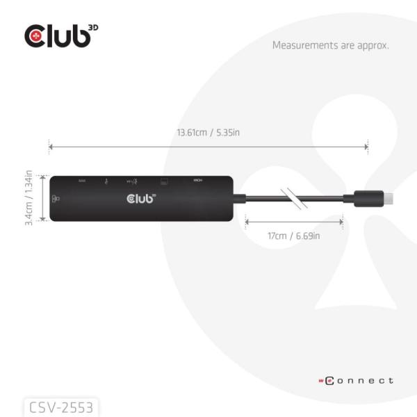 Club3D Dokovací stanice USB-C 7v1, 1xHDMI, 1xUSB-C PD, 2xUSB, 1xRJ45, microSD SD, černá1