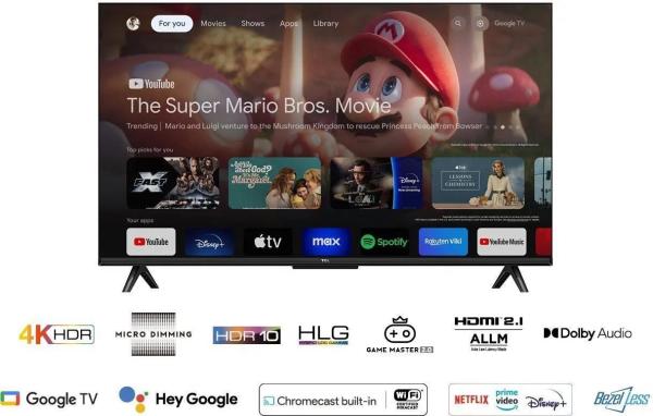 TCL P655 43" TV,  4K Ultra HD,  HDR,  WiFi,  Bluetooth,  Chromecast,  Miracast,  Dolby Digital,  Google TV1