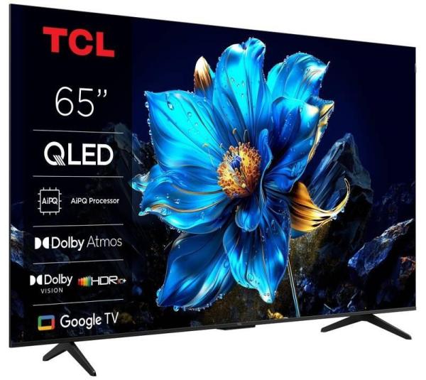 TCL 65" TV,  QLED,  4K Ultra HD,  HDR,  Google TV,  LAN,  Wi-Fi,  HDMI,  Chromecast,  Miracast,  AirPlay2
