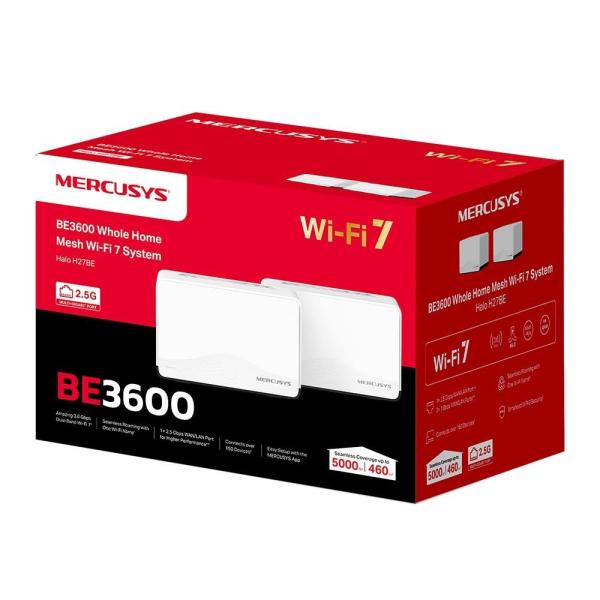 MERCUSYS Halo H27BE(2-pack) WiFi7 Mesh (BE3600,2,4GHz/5GHz,1x2,5GbELAN/WAN,2xGbELAN/WAN)4