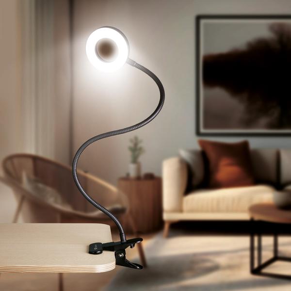 Solight LED stmívatelná stolní lampička s klipem,  300lm,  nastavitelná teplota světla,  USB0
