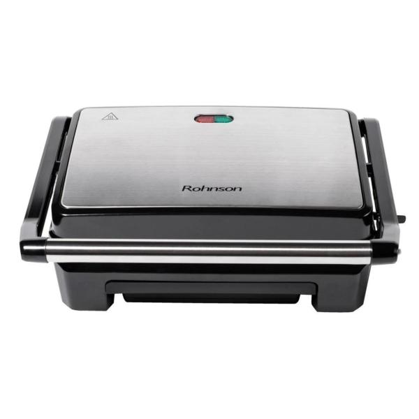 Rohnson panini gril,  800 W,  odkapávací miska,  zámek rukojeti2