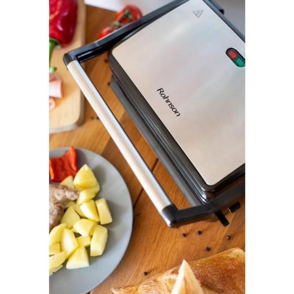 Rohnson panini gril,  800 W,  odkapávací miska,  zámek rukojeti5
