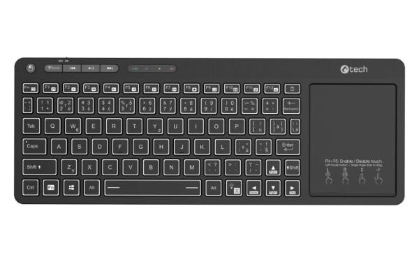 C-TECH Klávesnice WLTK-03,  Bezdrátová,  Touchpad,  černá