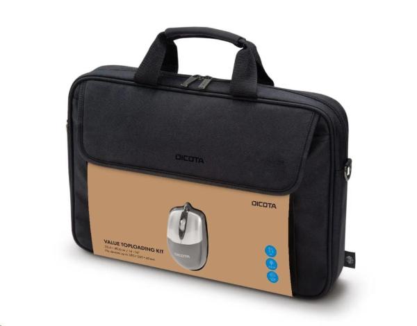 DICOTA Value Toploading Kit 14-16,  Brašna na notebook s přiloženou optickou myší,  černá
