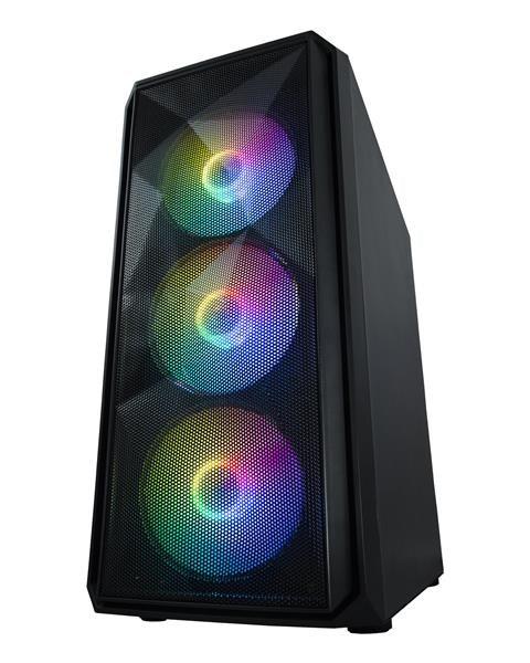 VeinX case ME19A Mid Tower, bez zdroje, 1x USB3.0, 1x USB2.0, 4x 120mm ARGB Fan, 1x ARGB Controller, černá1