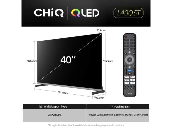CHiQ L40QST TV 40", QLED, Full HD, Google TV, Frameless, Dolby Audio, dbx-tv, HDR 102