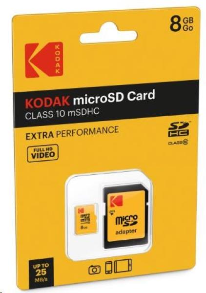 Kodak paměťová microSD karta 8GB Class10 w adapter Extra1
