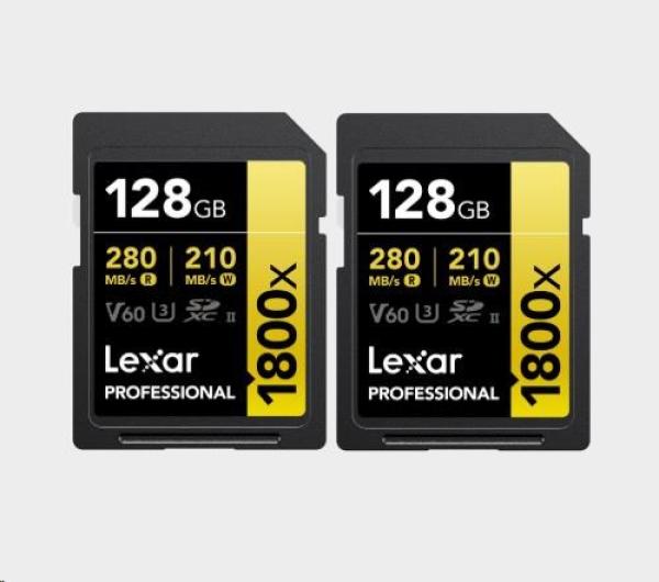 Lexar SDXC Pro 1800x U3 UHS-II R280 W210 (V60) 128GB - 2pack