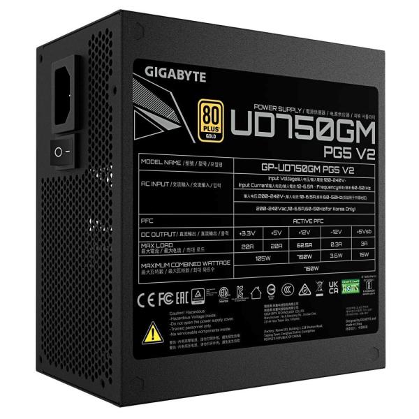 GIGABYTE zdroj UD750GM PG5 V2,  750W,  120mm,  Plně modulární,  80 Plus Gold,  ATX 3.15